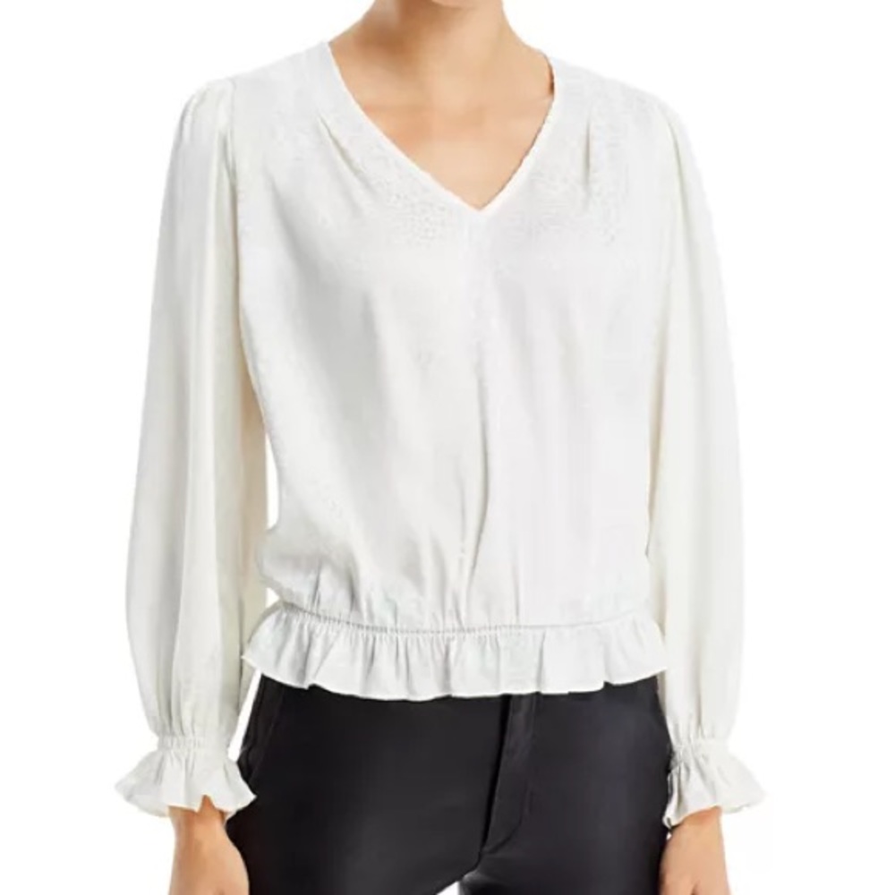NWT Chenault Ruffled Jacquard Blouse | Size L | White